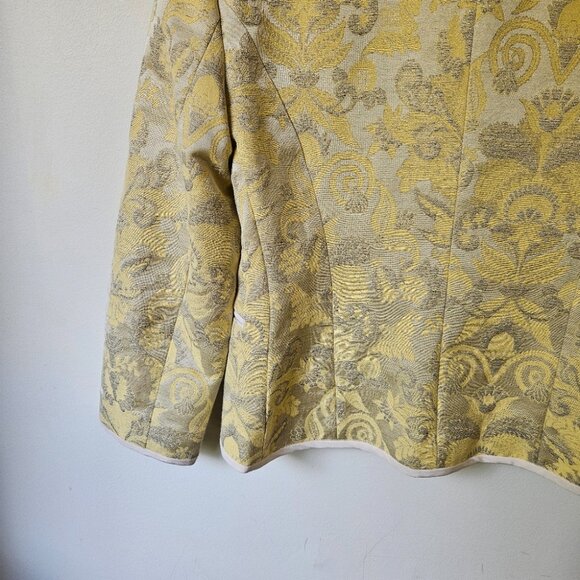 Aritzia Wilfred 'Festin' Brocade Jaquard Blazer Jacket Sz 2 Open Front Yellow - Picture 11 of 13